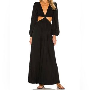 Indah Julie Solid Ruched Bodice Cutaway Maxi Dress